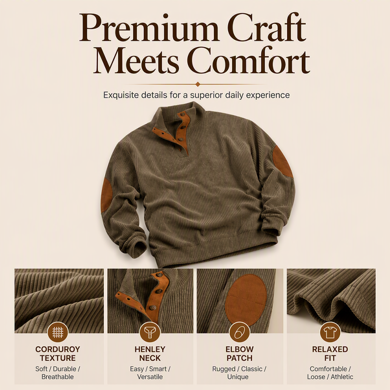 🏷️ Elevated Texture | Men's Corduroy Stand-Collar Sweatshirt – smeda
